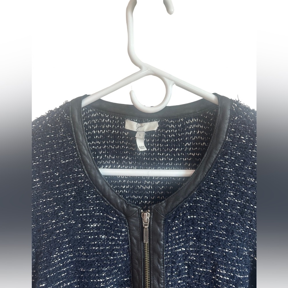 Joie navy knit & leather zip up jacket